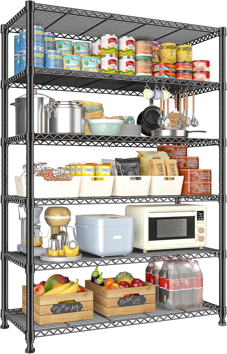 REIBII 75" H Metal Shelving 6 Tier Storage Shelf Adjustable Kitchen Shelf Wire Shelving Unit Detachable Storage Rack for Kitchen Laundry Living Room Commercial Heavy Duty Metal Shelf 75" X35" X14"