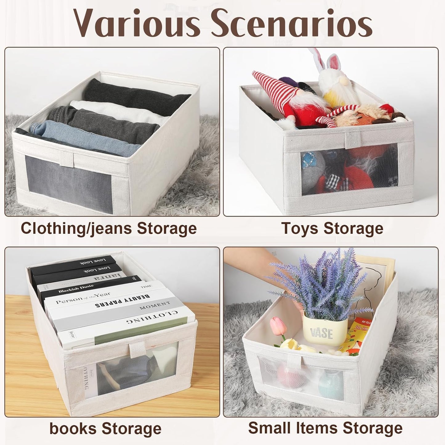 10 Pack Linen Closet Organizers And Storage, Closet Storage Bins for Closet Organization, Linen Closet Baskets Foldable Closet Organizer Bins with Clear Window For Organizing Clothing, Jeans
