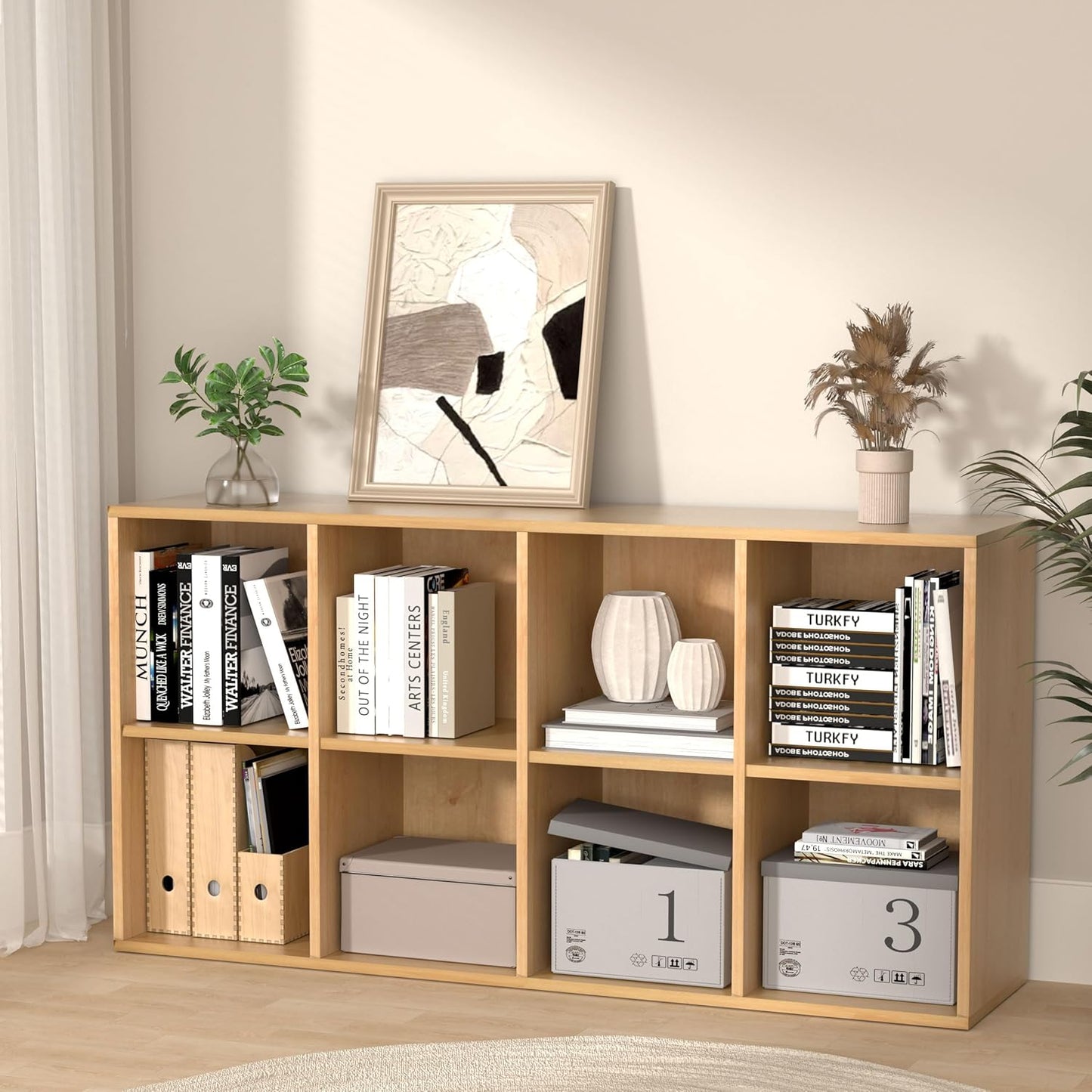 Wooden 8 Cube Storage Organizer with Closed Back Panel,White Cube Shelf Cubby Storage Organizer with Compartments for Living,Bookshelf,Storage Organizers Easy to Install (Oak, 8 Cube)
