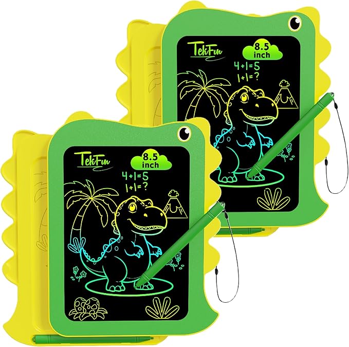 TEKFUN Toddler Boy Toys, 2 Pack LCD Writing Tablet for Kids, Doodle Board Dinosaur Toys, Travel Essentials for 3 4 5 6 Year Old Boys Girls, Easter Birthday Christmas Gifts (8.5inch Green*2)