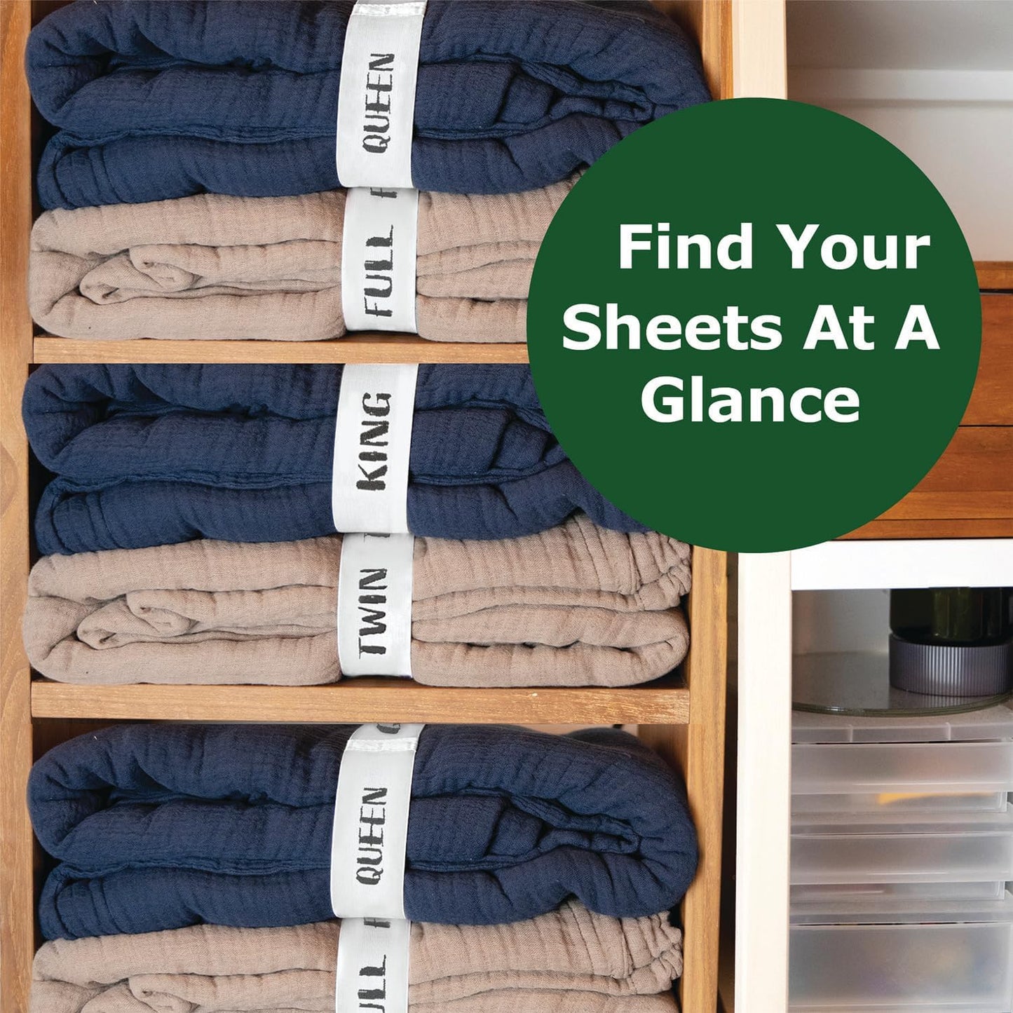 ECOHomes Bed Sheet Organizer and Storage Size Label Bands | Bed Sheets Set Organizers for Linen Closet Organization - Elastic Bedding Band Labels for Organizing Bedsheet (Mix 10 PCs Pack | White)