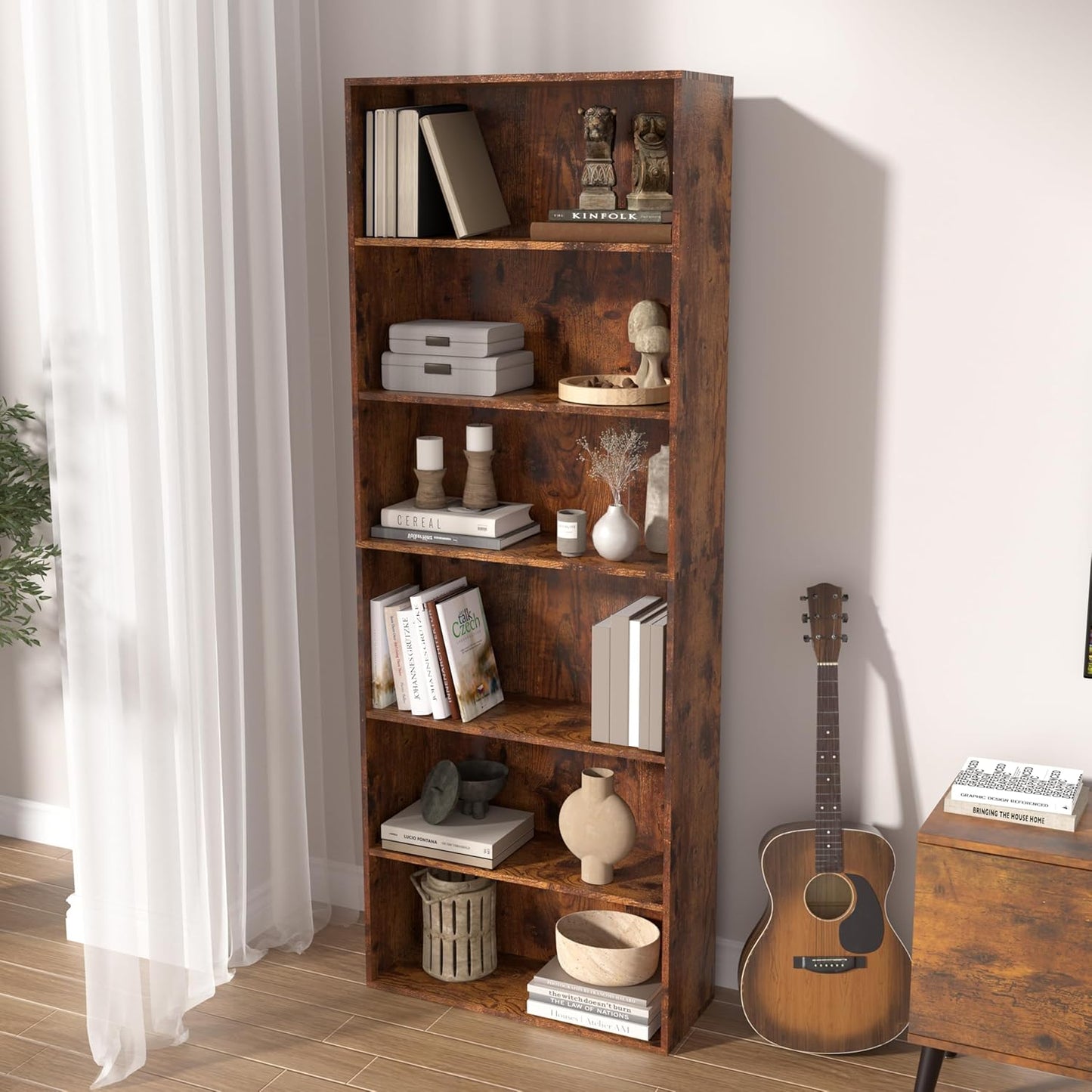 Wooden Cube Storage Organizer,Low Bookcase Storage Display Organizer (Brown, 6 Cube-W(23.6inch))