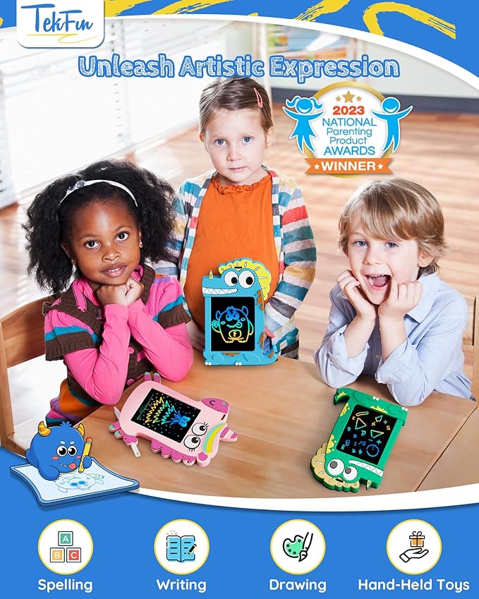 TEKFUN NanoDoodle Gift for Kids, Dinosaur Boys Toys 4.5in LCD Drawing Board, Activity Portable Gift Personality Tag Kid Toys for Birthday Christmas Gift 3-10 Years