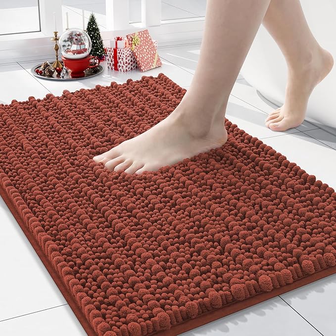 Arotive Luxury Chenille Bathroom Rug Mat, Extra Soft Thick Absorbent Shaggy Bath Rugs, Non-Slip Machine Wash Dry, Plush Bath Mats for Bathroom, Shower and Tub, 24x16, Rustic Terracott