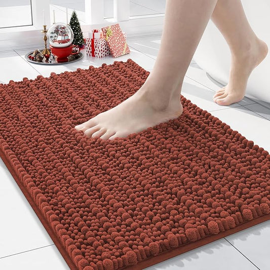 Arotive Luxury Chenille Bathroom Rug Mat, Extra Soft Thick Absorbent Shaggy Bath Rugs, Non-Slip Machine Wash Dry, Plush Bath Mats for Bathroom, Shower and Tub, 24x16, Rustic Terracott