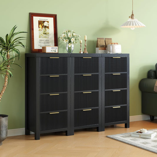 Mid-Century Modern Tall Wooden Dresser with 12 Spacious Drawers, Entryway Storage Chest with Smooth Metal Handles, Bedroom Clothes Organizer for Entryway, Office, and Small Spaces, Black X3