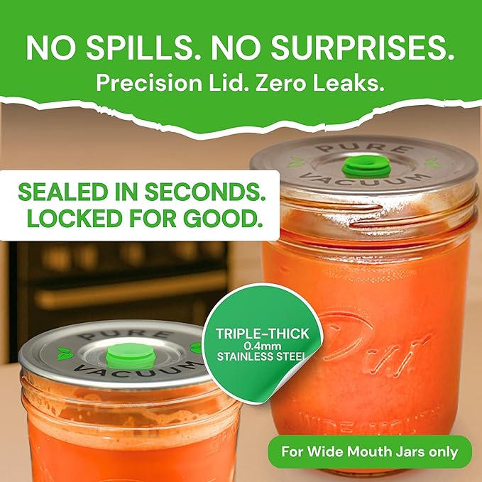 PURE MVP Mason Jar Vacuum Sealer Kit | 3X Faster & 8X the Vacuum of Electric | Premium Handheld High-Suction Vacuum Sealer for Jars | Perfect Seal for Juice, Smoothies, Food for Maximum Freshness
