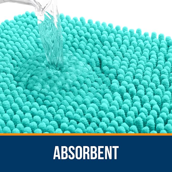 OLANLY Bathroom Rugs 70x46, Extra Soft Absorbent Chenille Bath Rugs, Rubber Backing Quick Dry, Machine Washable Bath Mats for Bathroom Floor, Tub and Shower, Home Decor Accessories, Teal