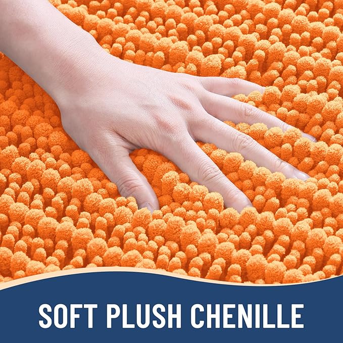 Arotive Luxury Chenille Bathroom Rug Mat, Extra Soft Thick Absorbent Shaggy Bath Rugs, Non-Slip Machine Wash Dry, Plush Bath Mats for Bathroom, Shower and Tub, 70x24, Orange
