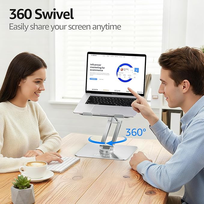 Urmust 360° Rotating Laptop Stand for Desk Adjustable Height, Ergonomic Laptop Riser Standing Desk Converter, MacBook Stand, Computer Lap top Riser Holder, Fits All Laptops 10-17"