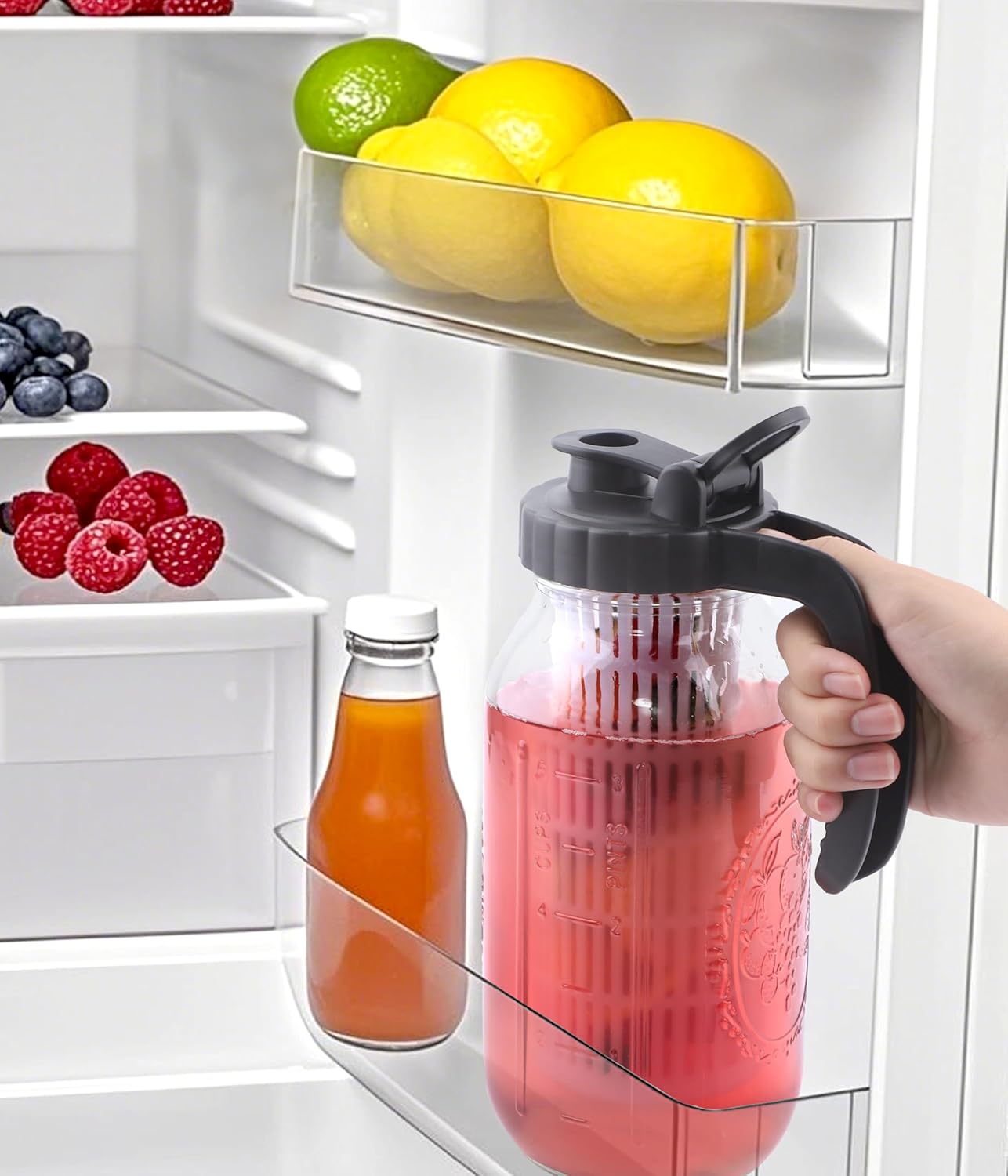 64 Oz Glass Mason Jar Water Pitcher with Infuser 2 Set Half Gallon Water Jug Carafe 2 Quart Pitcher For Cold Hot Tea Coffee Lemonade Homemade Drinks Breast Milk Juice Container For Refrigerator