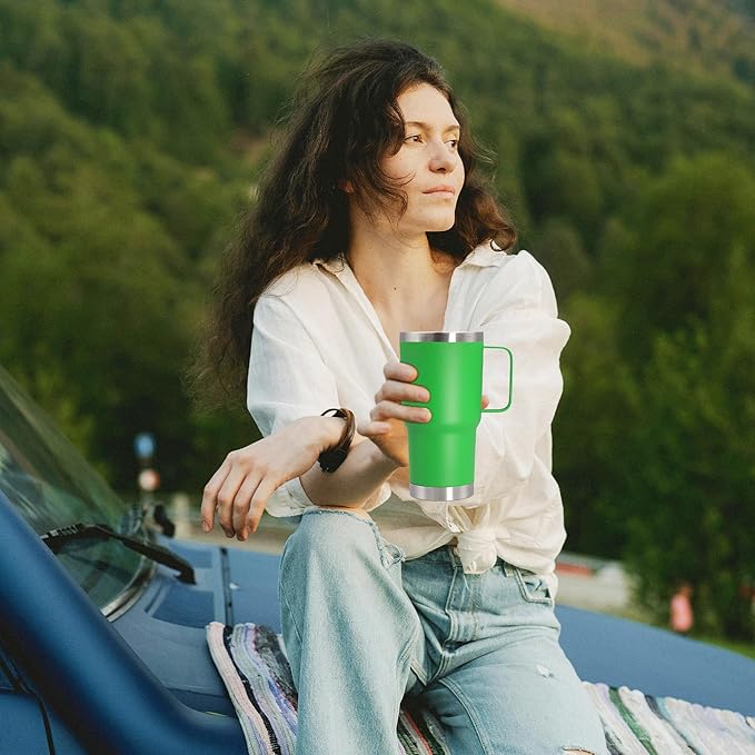 20 oz Tumbler with Handle and Lid, Stainless Steel Tumbler Insulated Travel Coffee Mug, Spill Proof Double Wall Vacuum Tumbler Cup Keep Drink Hot & Cold, Green, 6 Pack