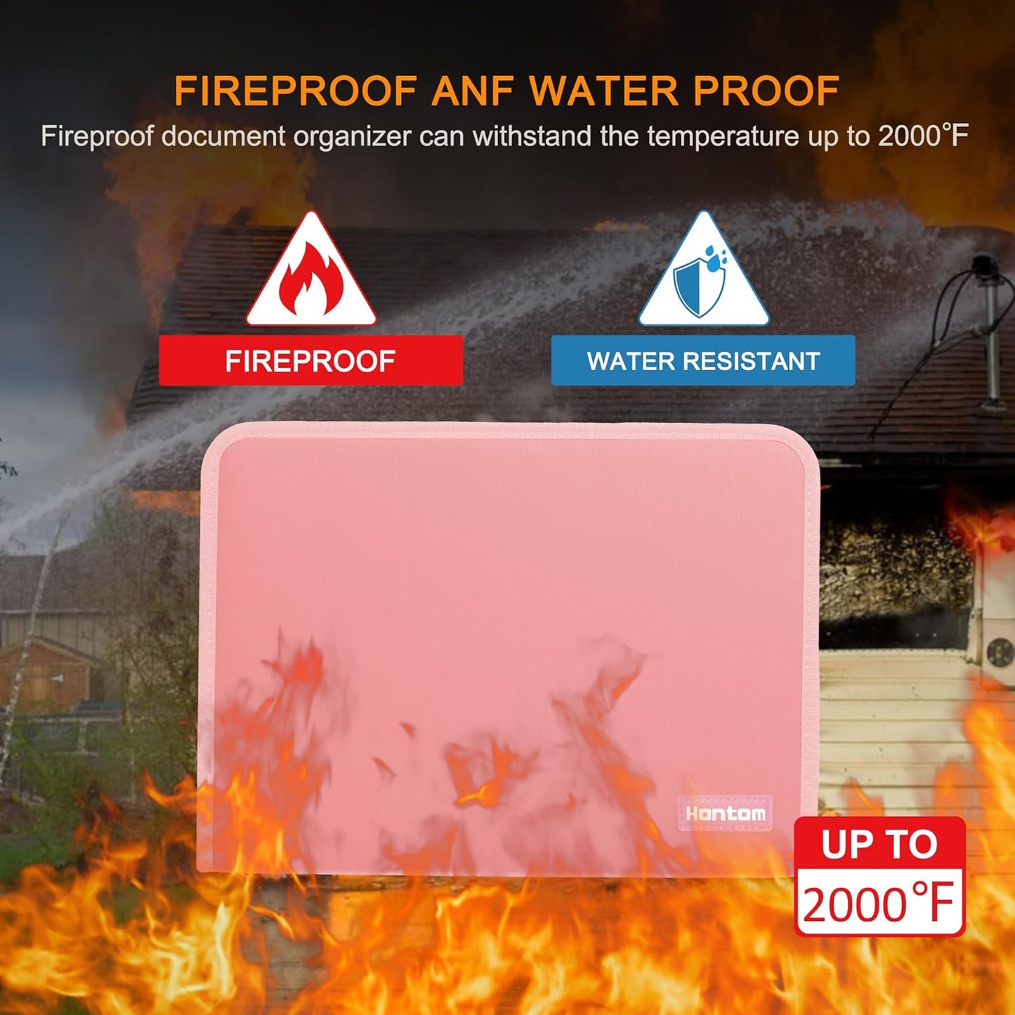 Accordion File Organizer,13 Pockets Fireproof Expanding File Folder with Multi Pockets,Portable Business Fire Safe Storage Document Organizer Folder with Zipper for Documents and File,Pink