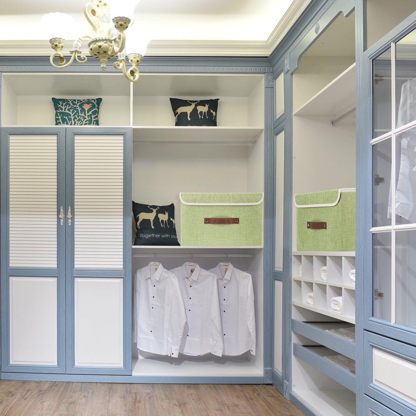 TYEERS Foldable Storage Boxes with Lids 5 Pack Fabric Storage Bins with Lids, Closet Organizers for Clothes Storage, Room Organization, Office Storage, Toys - Green