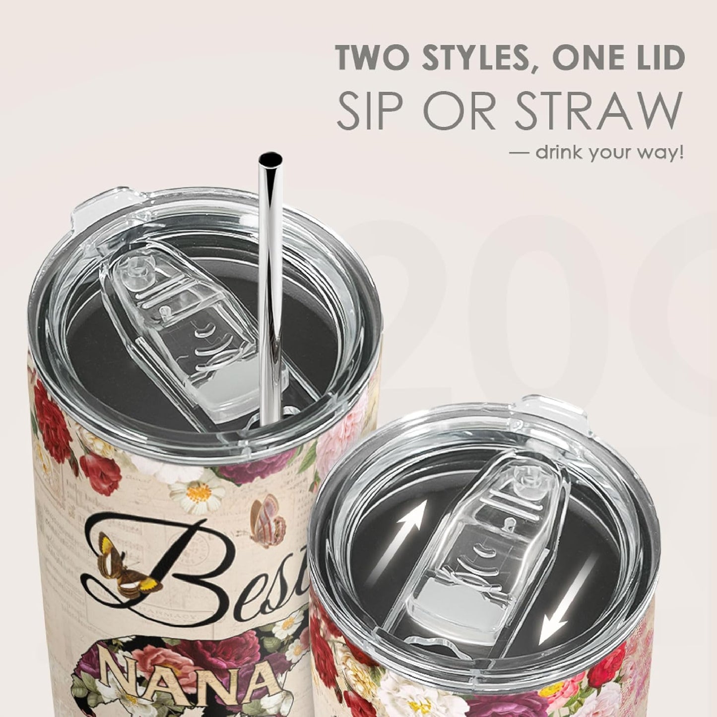 SANDJEST Best Nana Ever Tumbler Gift for Grandmas from Grandkids - 20oz Floral Insulated Stainless Steel Travel Mug Granny Christmas, Birthday, Mother's Day Gifts for Nana, Gigi from Grandchildren