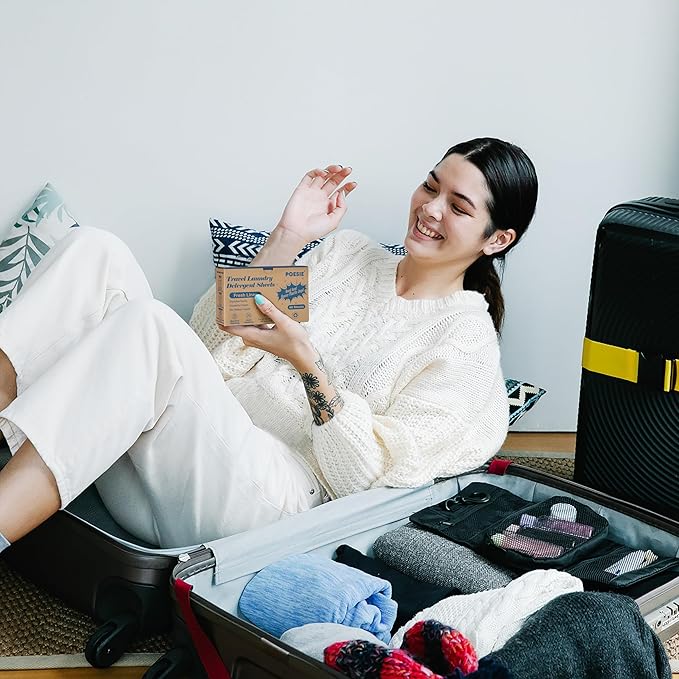 Poesie Travel Laundry Detergent Sheets 120 Sheets Liquidless Clothes Washing Strips Fresh Linen Scent (3 Pack 40 Count)