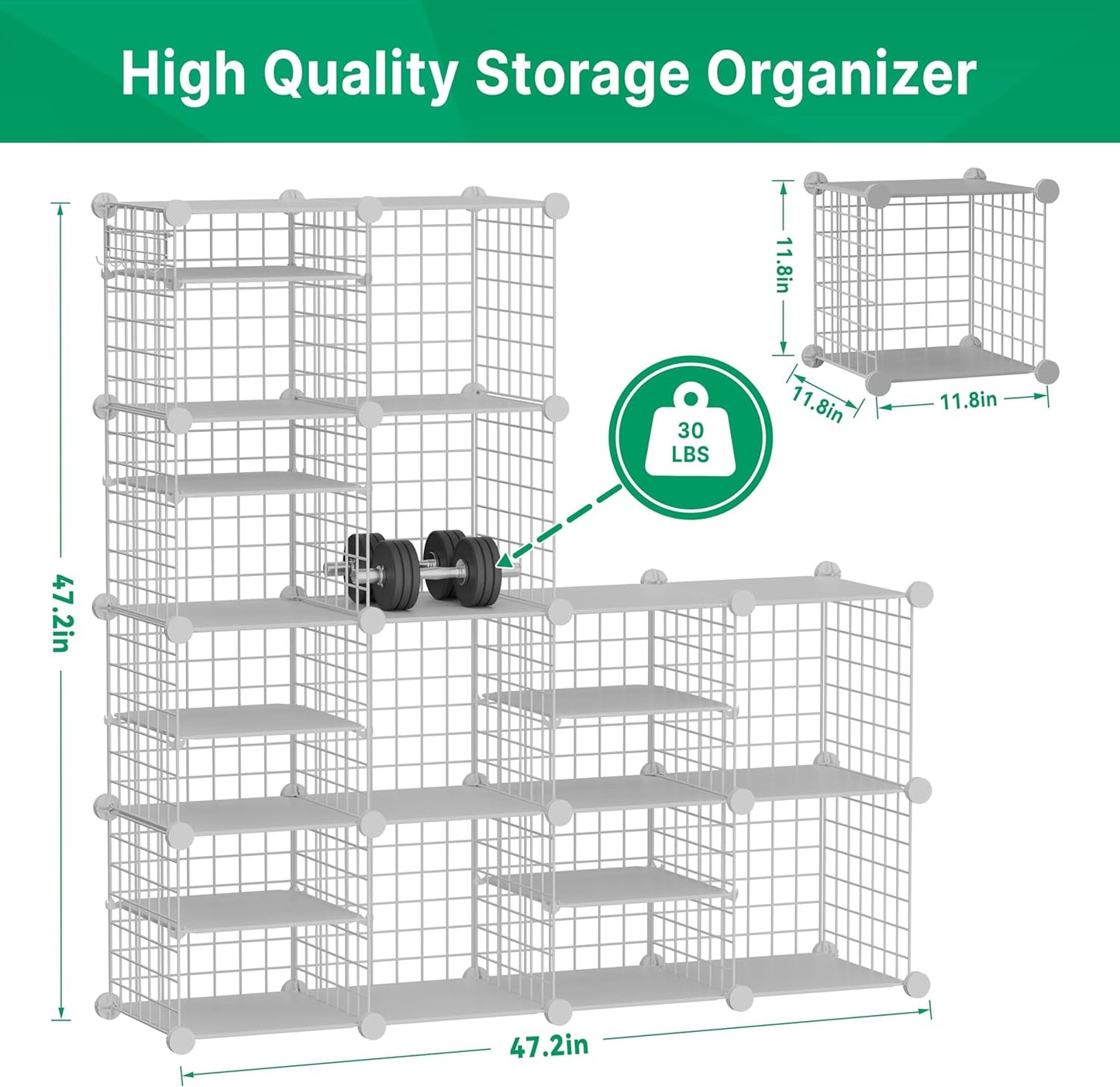 Wire Cube Storage Organizer, 12 Cubes Converted into 14 Cubes, Sturdy Metal Grids Storage Shelf Closet Shelving Units and Storage, Shelves for Bedroom LIvingroom Office