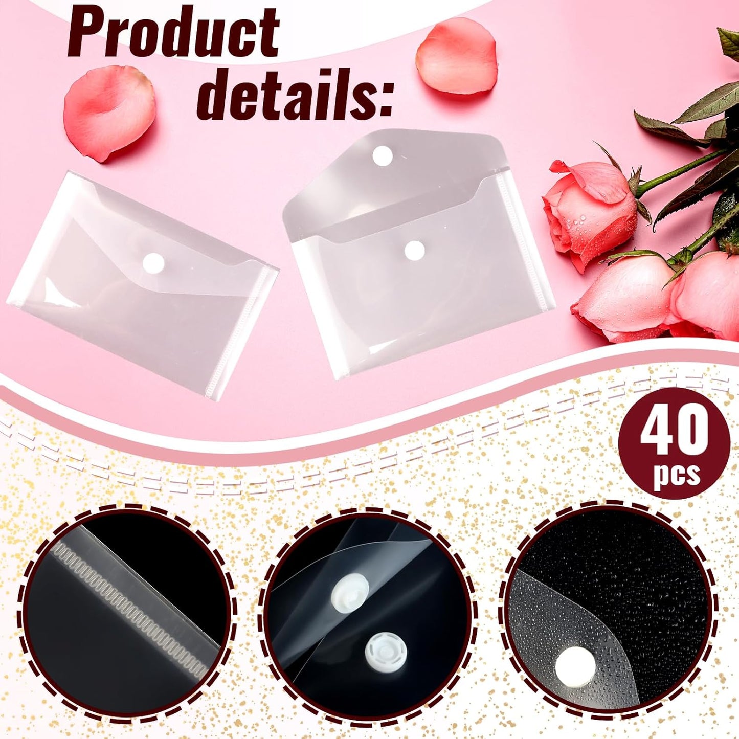 Vmiapxo 40 Pack Stamp and Die Storage Pockets, Reusable Small Plastic Envelopes Waterproof Sticker Organizer Receipt Holder Photo Storage Folders (4" x 6")