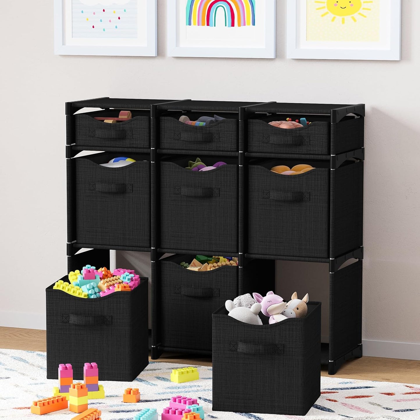 9 Cube Closet Organizers And Storage | Includes All Storage Cube Bins | Easy To Assemble Closet Storage Unit With Drawers | Room Organizer For Clothes, Baby Closet Bedroom, Playroom, Dorm (Black)