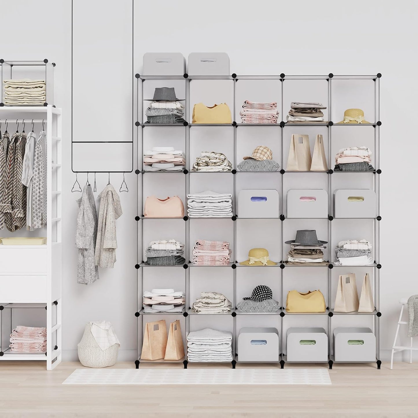 HOMIDEC Closet Organizers and Storage, 9 Cube Storage Organizer, Portable Closet Organizer Storage Cubes Shelves for Clothes, Bedroom, Wardrobe, Kids Room, Bathroom, Transparent