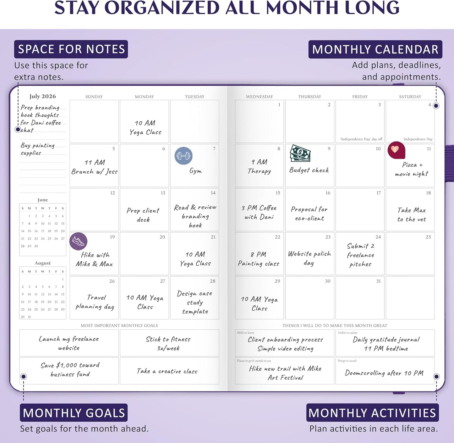 Legend Planner PRO Dated Jan 2026-Jan 2027 – Deluxe Weekly & Daily Organizer with Time Slots. Appointment Book Journal for Work & Time Management, A4 Hardcover (Dark Purple)