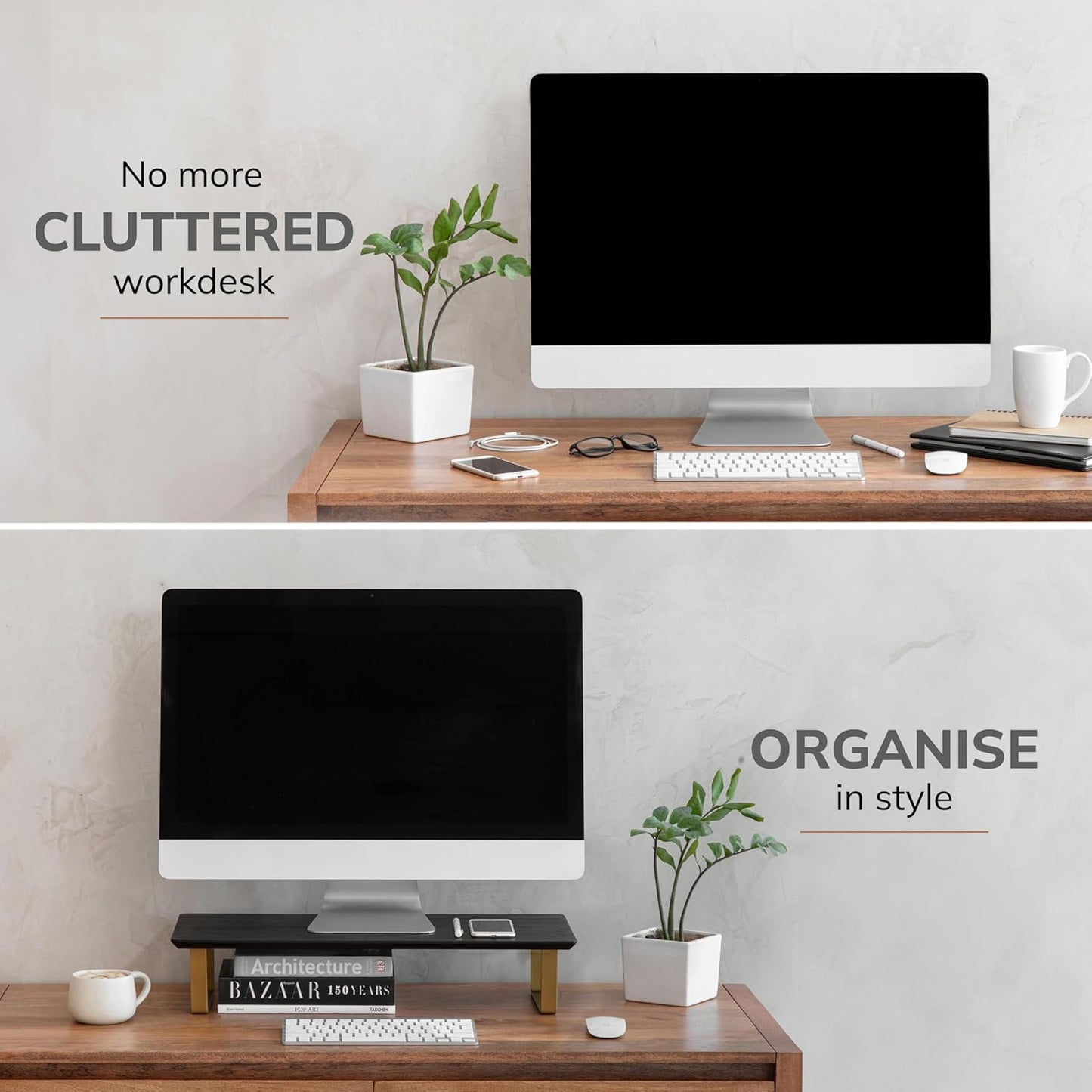 Anji Mountain Monitor Stand - Desktop Organizer & Laptop Riser, Ergonomic Monitor Riser, Space-Saving Monitor Stand for Desk, Durable Construction, Easy Assembly, Ideal for Home & Office,Black