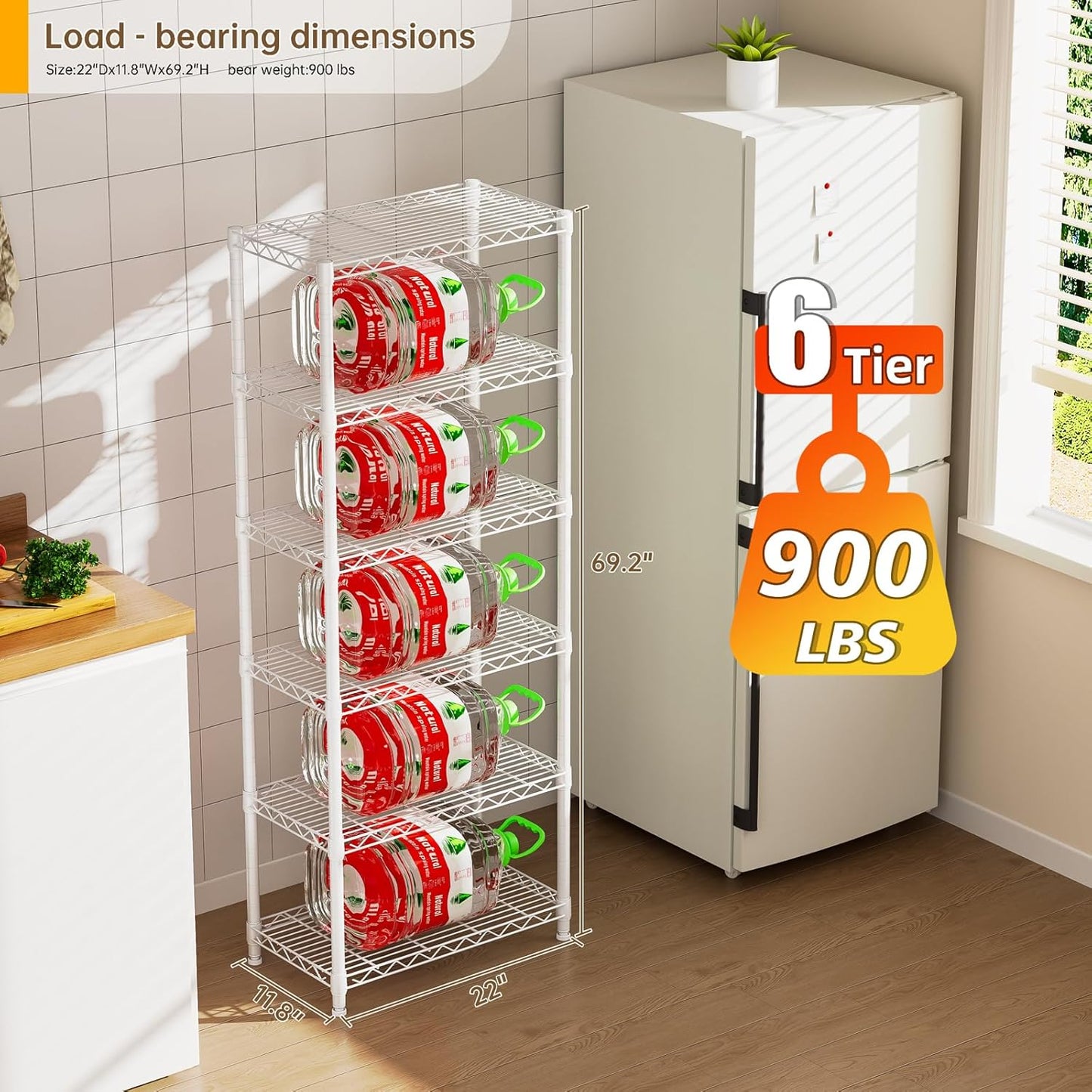 5 tire Shelves Storage Wire Shelving Unit Metal Shelf Adjustable Organizers Storage Shelving with Wheels for Bathroom Laundry Room Kitchen Pantry12”D x 22”W x 69”H White