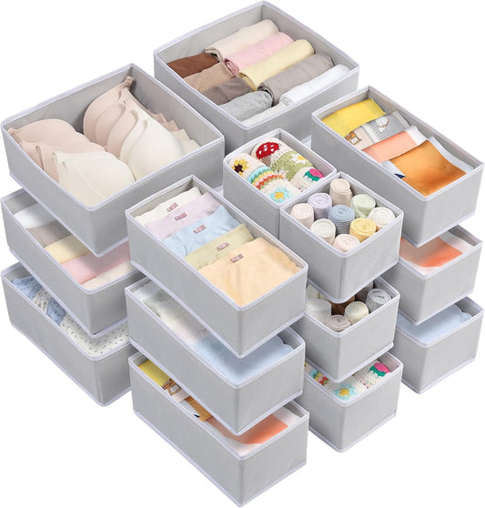 Vtopmart 18 Pack Drawer Organizer for Clothes, Dresser Drawer Organizer Bins, Foldable Fabric Closet Drawer Dividers, Underwear Storage Organizers for Baby Clothes, Bra, Socks, Ties, Scarf