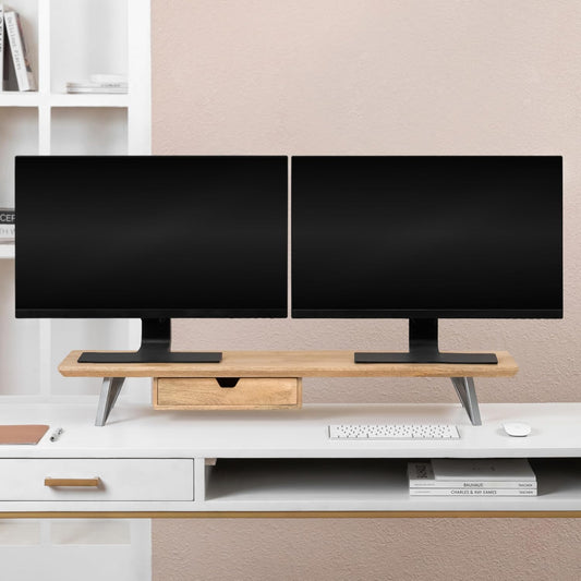 Anji Mountain Monitor Stand - Desktop Organizer & Laptop Riser, Ergonomic Monitor Riser, Space-Saving Monitor Stand for Desk, Durable Construction, Easy Assembly, Ideal for Home & Office,White Wash