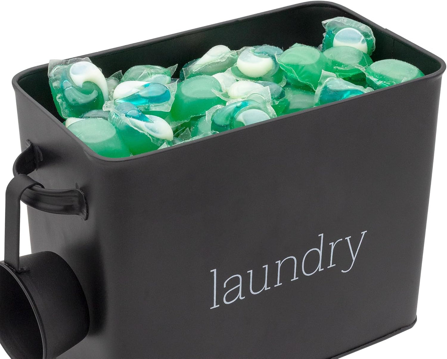 AuldHome Design Enamelware Laundry Powder Container (Black), Enamelware Detergent Bin w/ Scoop