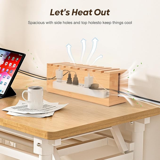 Extra Large Cable Management Box, Bamboo Cable Organizer Storage and Power Strip Box for Electrical Cord Management, Cord Hider Boxs Shelf for Desktop Home Office Kitchen