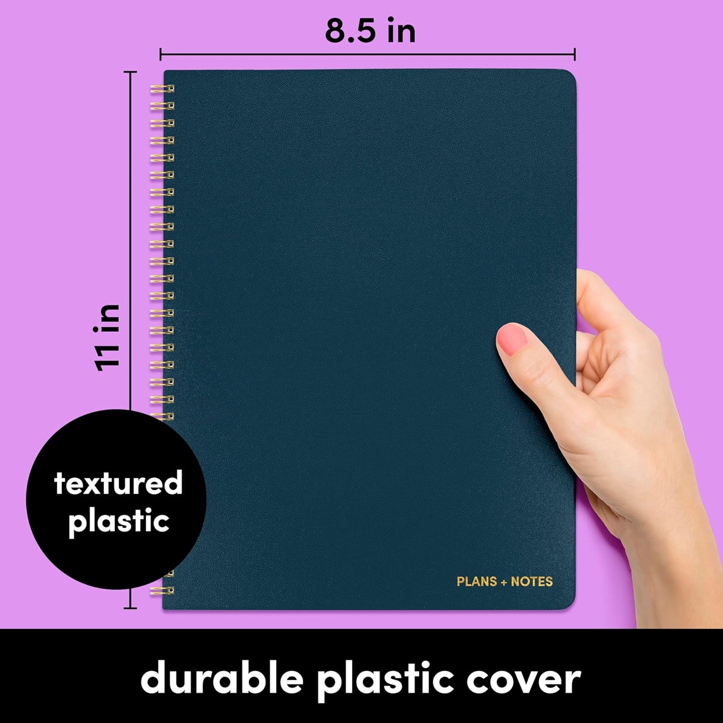 PAPERAGE Undated Daily Planner & To Do List Notepad (Navy), 8.5 in x 11 in, Spiral Bound Planner Notebook for Work, School or Home, 104 Lined Pages With Date Tracker for Plans & Notes