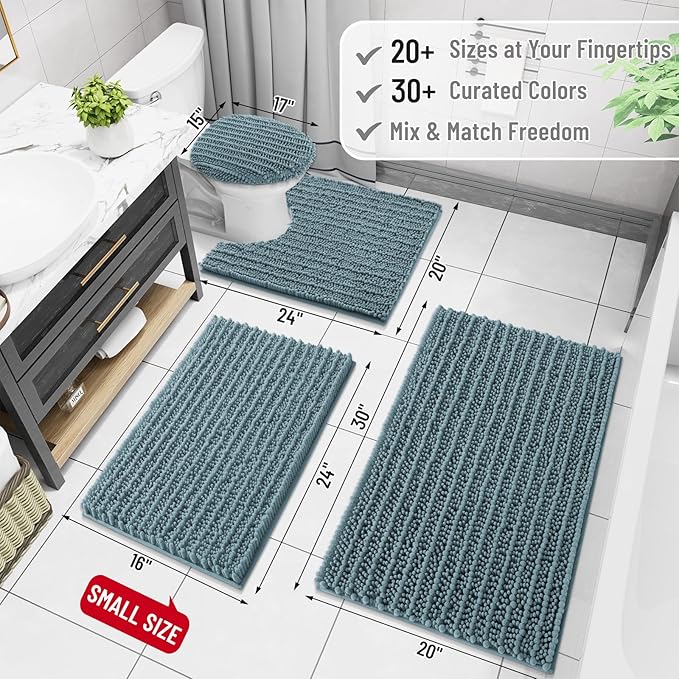 Arotive Luxury Chenille Bathroom Rug Mat, Extra Soft Thick Absorbent Shaggy Bath Rugs, Non-Slip Machine Wash Dry, Plush Bath Mats for Bathroom, Shower and Tub, 30x20, Smoky Gray