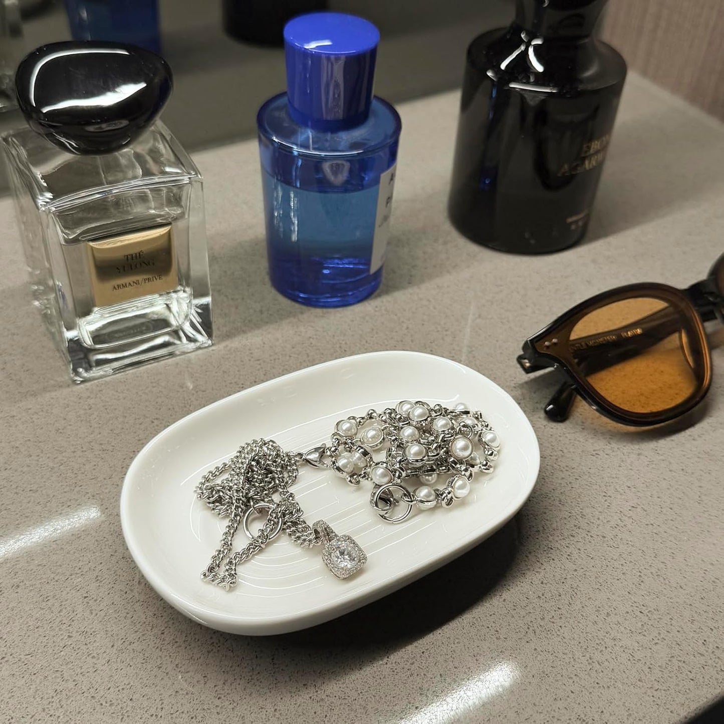 Soap Dish, Ceramic Soap Dish with Marble PatternShower, Soap Saver Tray for Bathroom, Kitchen Sink & Vanity, Multi-Use Holder for Jewelry, Rings, Keys (1 Pack, White)