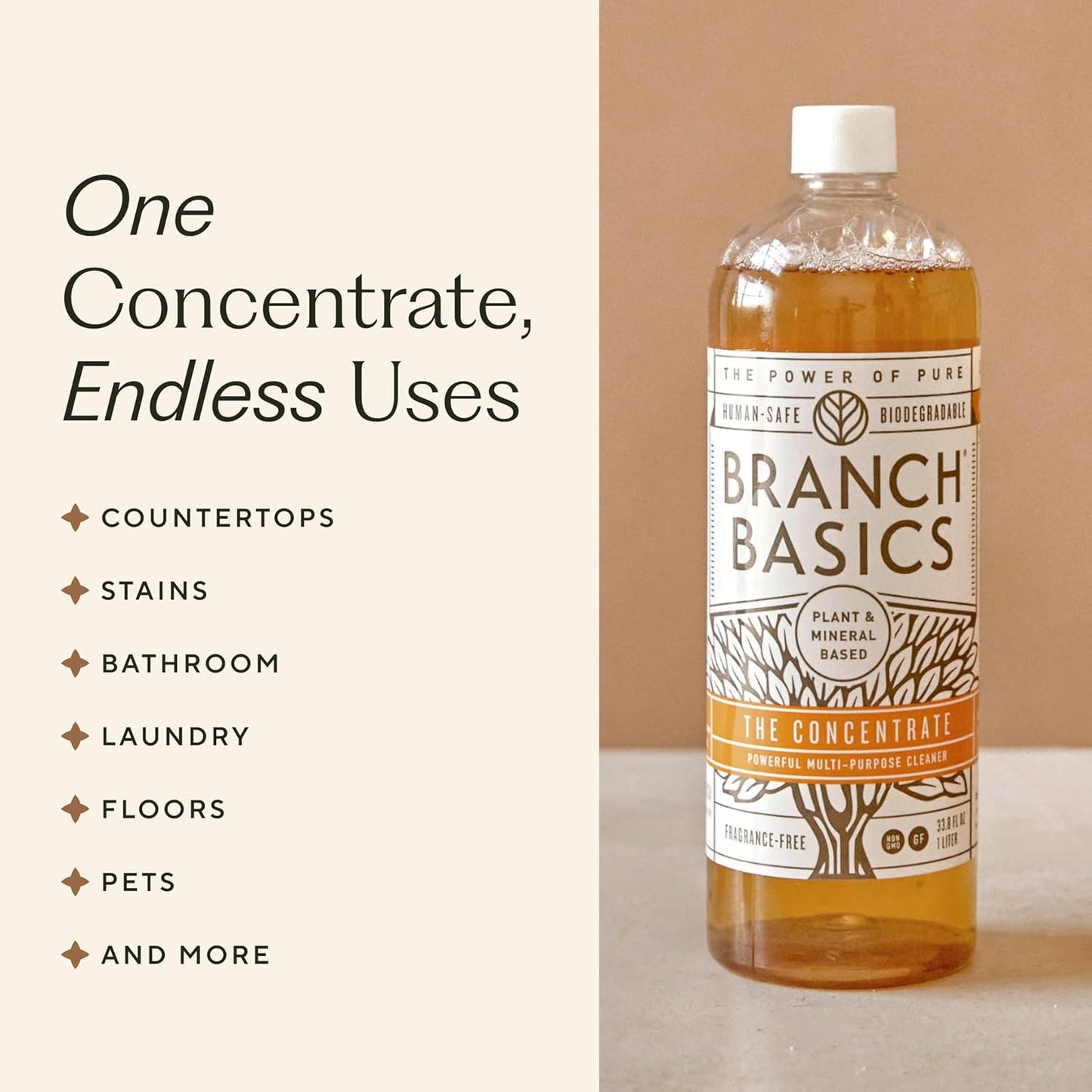 Branch Basics Concentrate Refill (33.8 oz) | All Purpose Multi-Surface Cleaning Concentrate - Replace Every Household Cleaner | Plant & Mineral-Based, Human-Safe, Fragrance Free