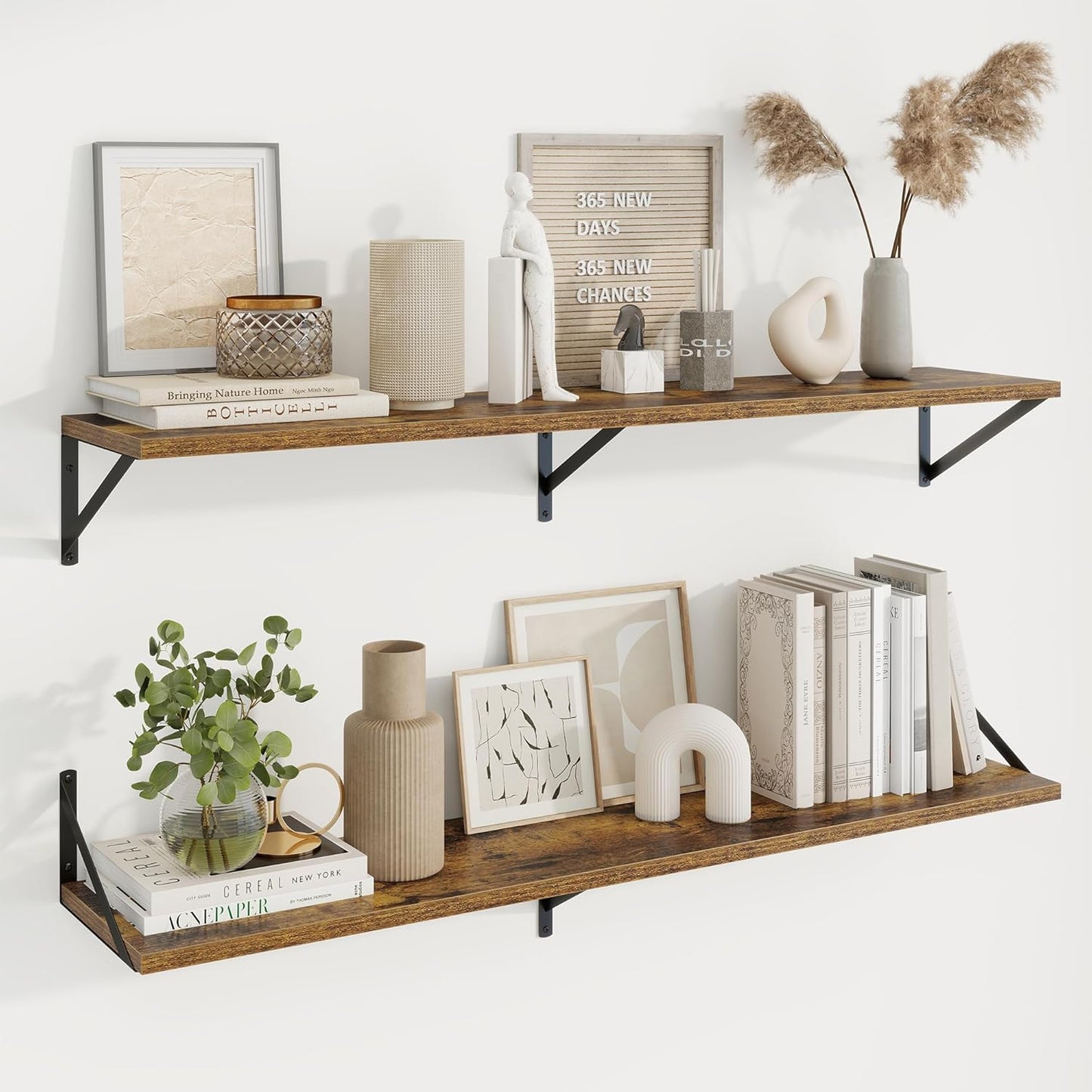 Axeman Deep Floating Shelves for Wall - 48 Inch Wide x 10 Inch Deep Floating Shelves Set of 2 -Rustic Wide Wall Shelves for Living Room Bathroom Bedroom