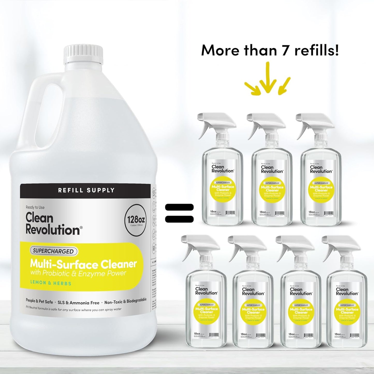 Clean Revolution SuperCharged Multi-Surface Cleaner, Non-Toxic, Eco-Friendly & Plant-Based, Ready to Use, Lemon & Herbs, 128 Fl Oz