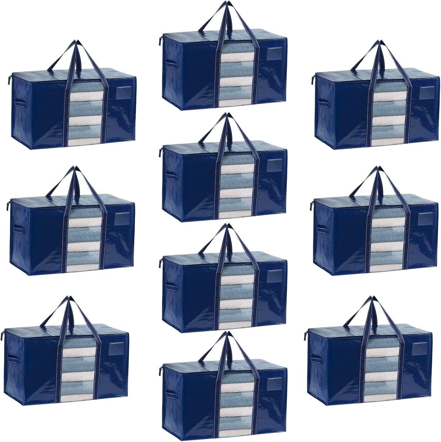 VENO 10 Pack Moving Bags, Moving Supplies, Moving Boxes, College Packing Storage Boxes with Lids Alternative, Dorm Space Saving Foldable Heavy-Duty Large Tote with Window, Zipper (Blue, 10 Pack)