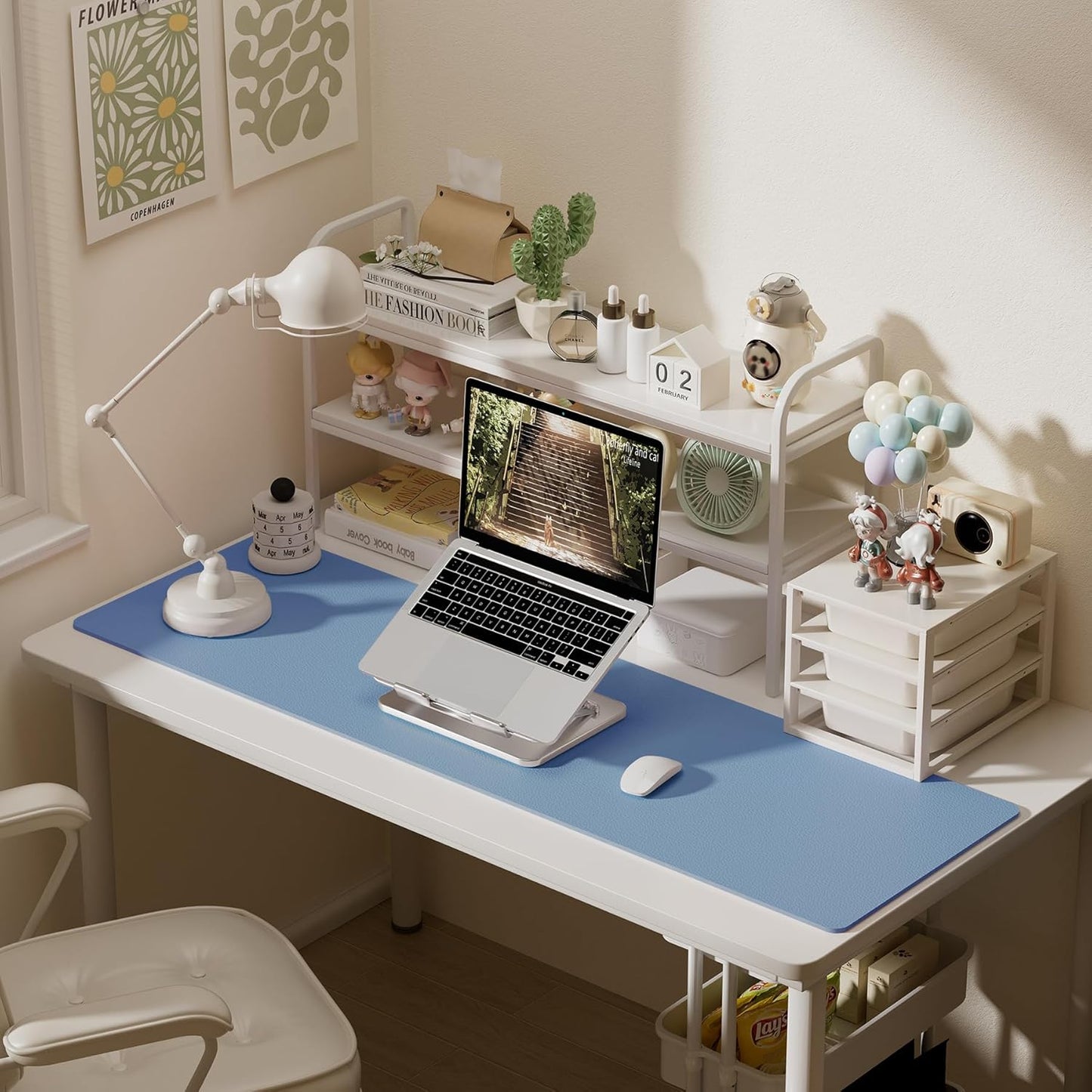 Aothia Leather Desk Pad Protector, Office Desk Mat, Large Mouse Pad, Laptop Desk Pad, Non-Slip PU Leather Desk Blotter, Waterproof Desk Writing Pad for Office and Home (Denim Blue, 55" x 17")