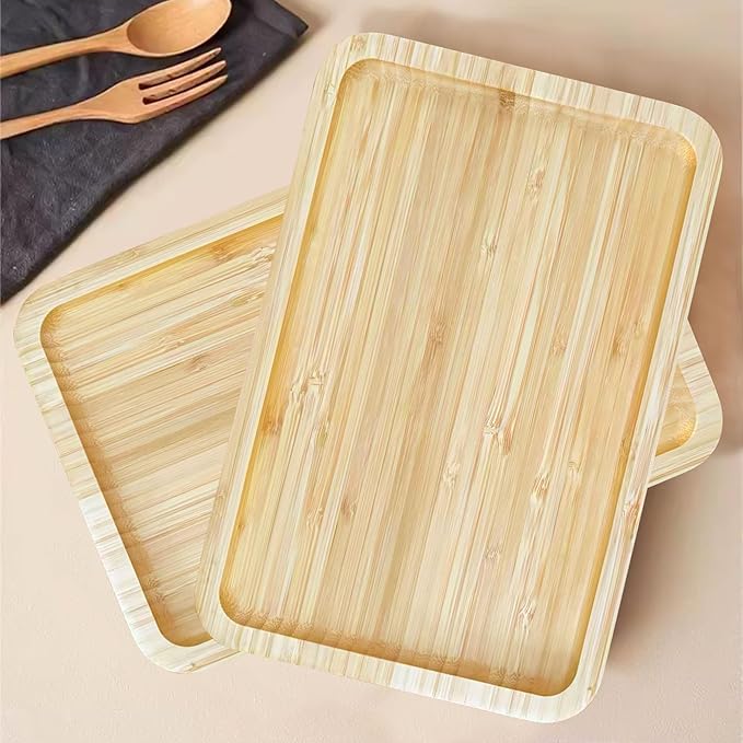 Aoheuo Bathroom Counter Tray, 10 inches Long, 7 inches Wide, 0.6 inches High, Bamboo Decorative Tray for Bathroom, Kitchen Sink and Vanity