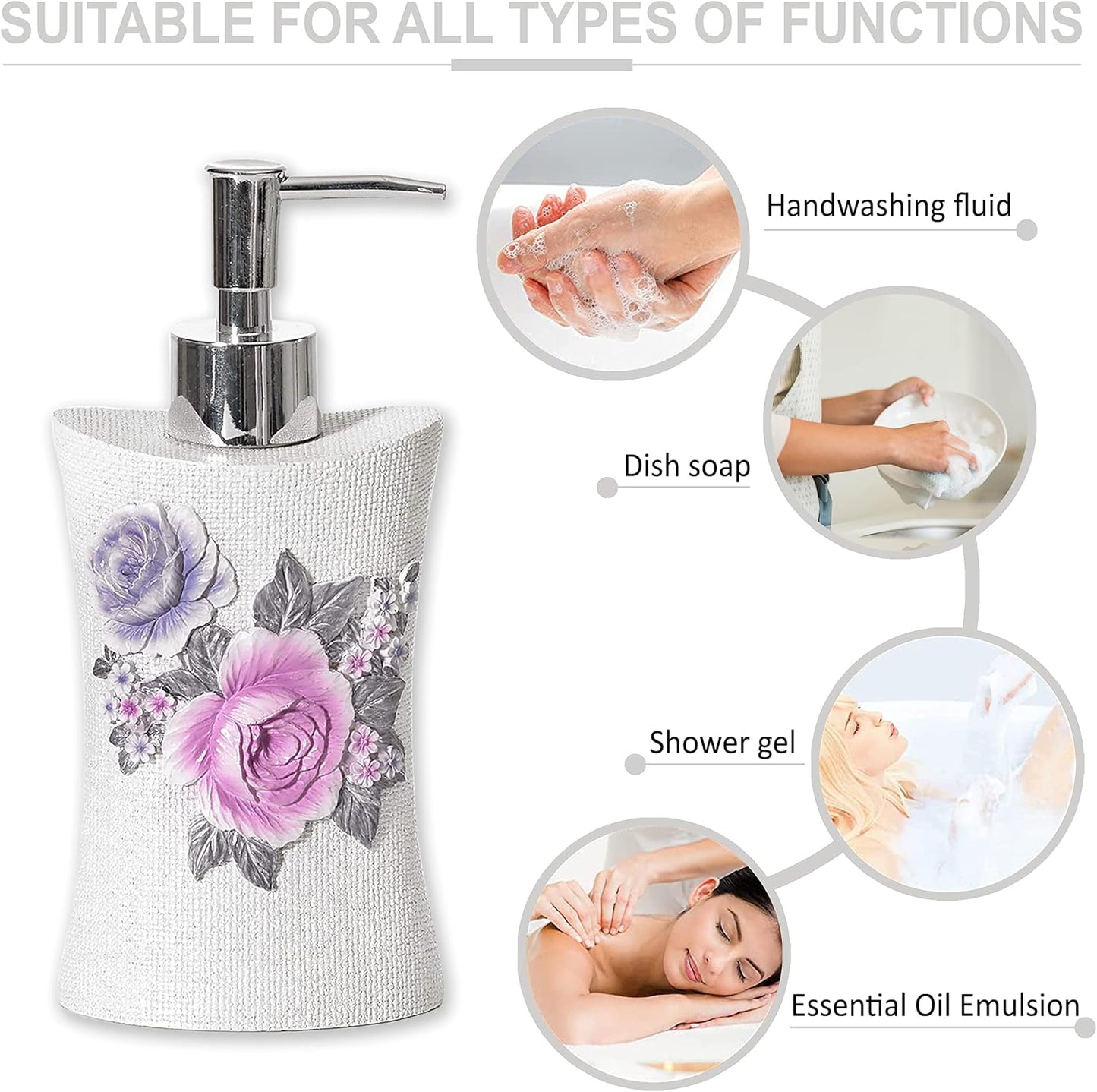 Zahari Home 4pc Michelle Bathroom Accessories Sets Lotion Pump, Tumbler, Tooth Brush Holder and Soap Dish Unique Design Floral Bathroom Set