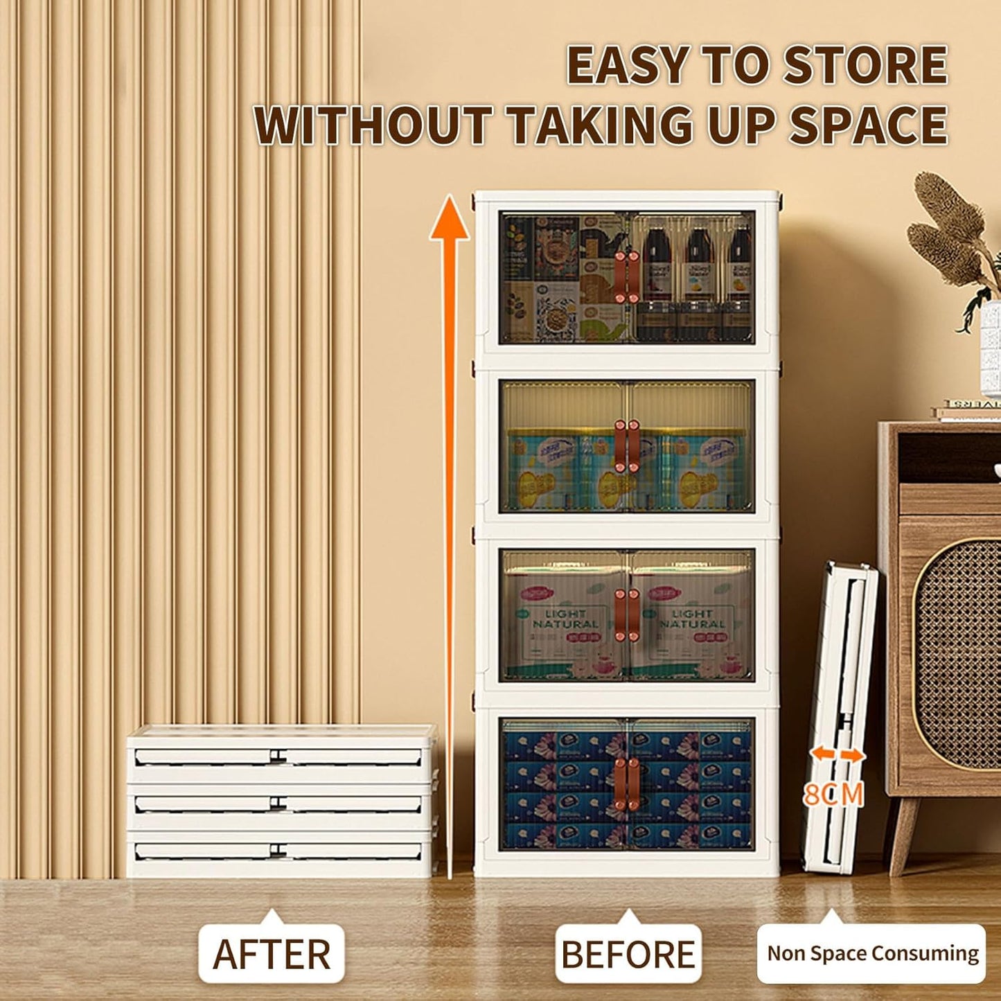 4-Tier Stackable Storage Bins with Lids & Open Front Design, Foldable Storage Bins with Wheels for Home Organization, Collapsible Space Saving Multi-Layer Storage Organizer, 86QT