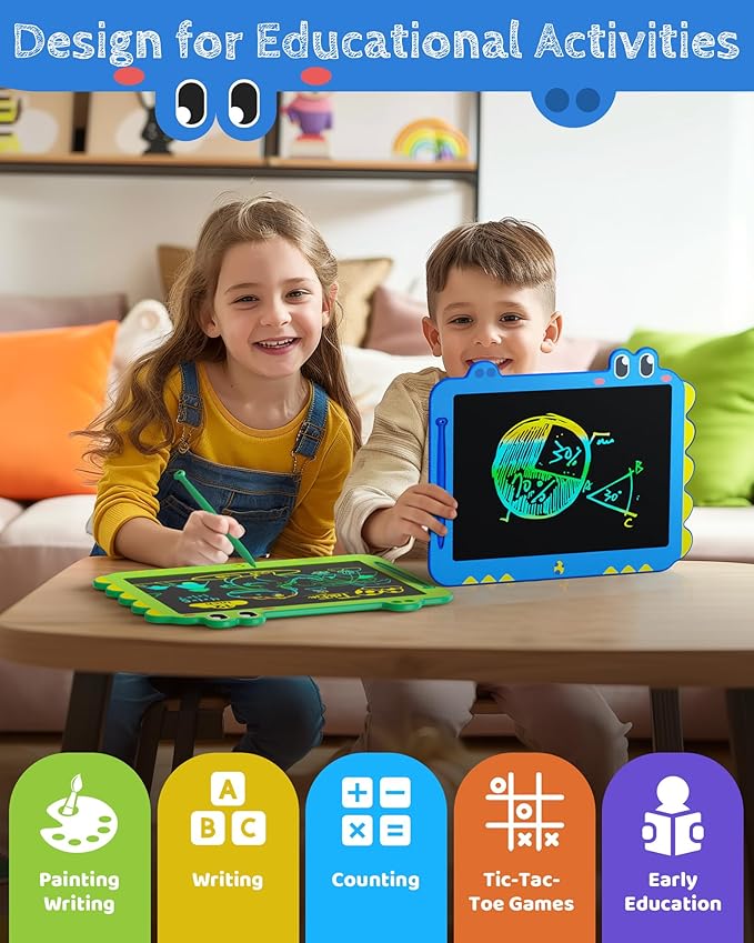 TEKFUN LCD Writing Tablet for Kids, 12 Inch Doodle Board Colorful Drawing Tablet, Reusable Electronic Pads Educational and Learning Toys Gifts for 3-13 Year Old Boy and Girl (Blue)