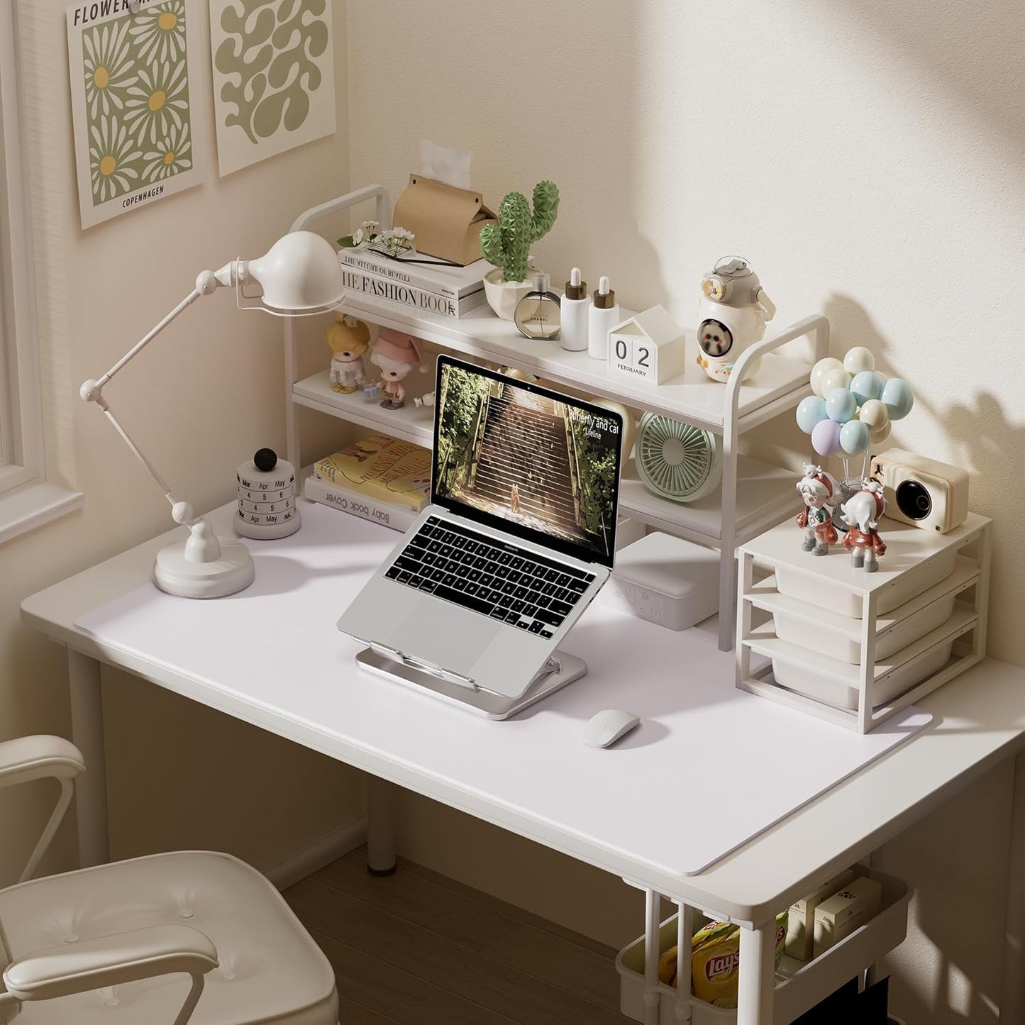 Aothia Faux Leather Desk Mat – Large Mouse Pad, Non-Slip PU Leather Blotter, Waterproof Writing Surface for Office and Home (Pale Lavender White, 47.2" x 23.6")