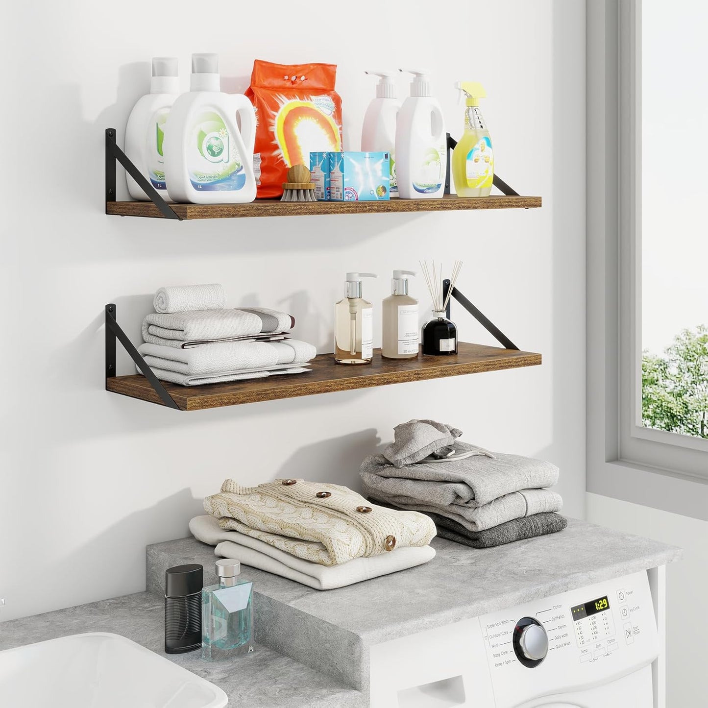 Axeman Deep Floating Shelves for Wall - 30 Inch Wide x 10 Inch Deep Floating Shelves Set of 2 -Rustic Wide Wall Shelves for Living Room Bathroom Bedroom