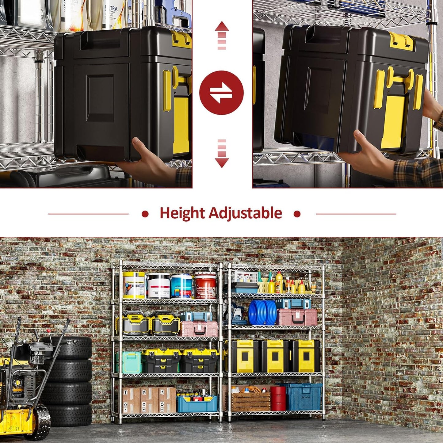 IZEUK 1750LBS Garage Shelving Wide Storage Shelves 5 Tier Metal Shelves Heavy Duty Adjustable Utility Shelf Rack (Chrome, 5 Tier, 15.7" D x 45.3" W x 70.9" H)