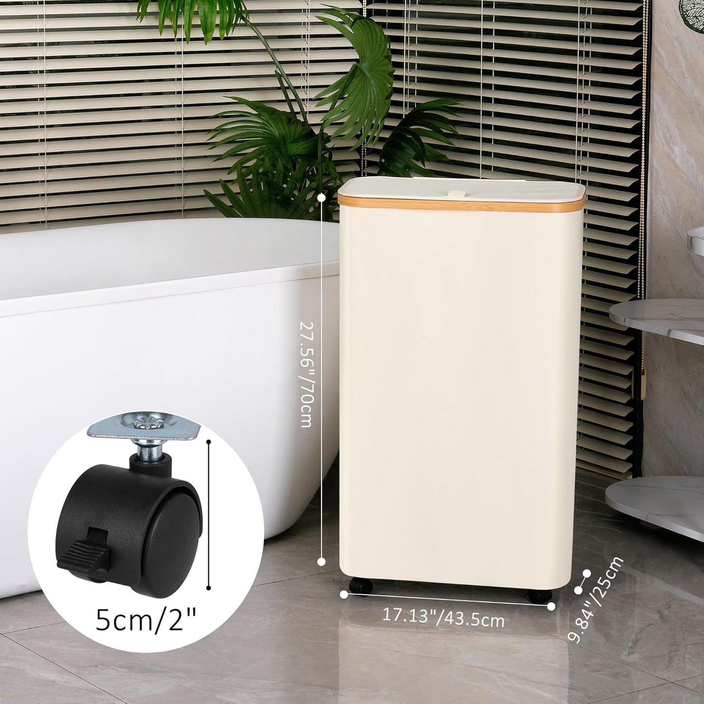 75L Slim Laundry Hamper with Wheels,Clothes Hamper for Laundry,Laundry Basket with Lid & Inner Bag,for Laundry Room, Bedroom, Dormitory Organization,Beige