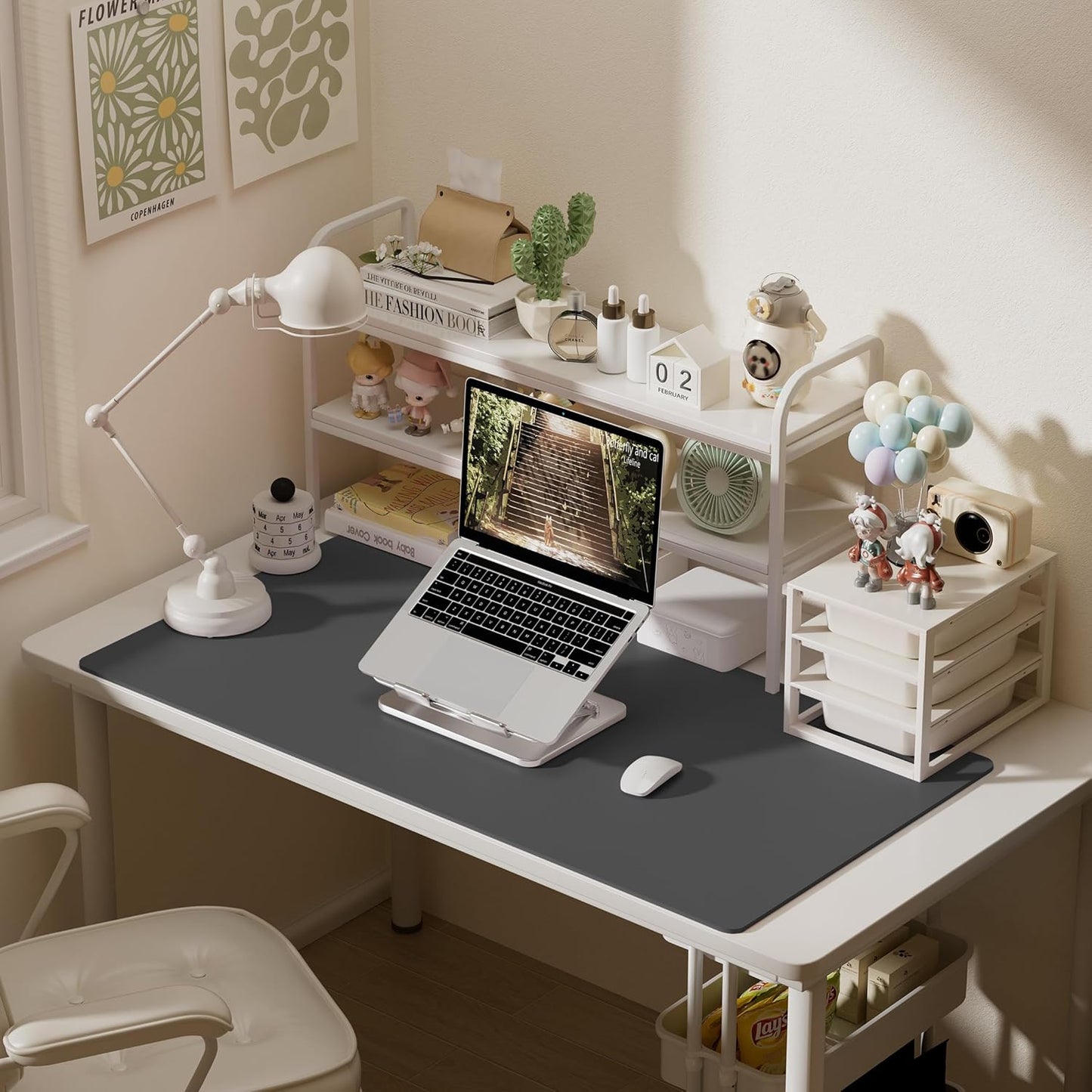 Aothia Leather Desk Pad Protector, Office Desk Mat, Large Mouse Pad, Laptop Desk Pad, Non-Slip PU Leather Desk Blotter, Waterproof Desk Writing Pad for Office and Home (Gray, 47" x 24")