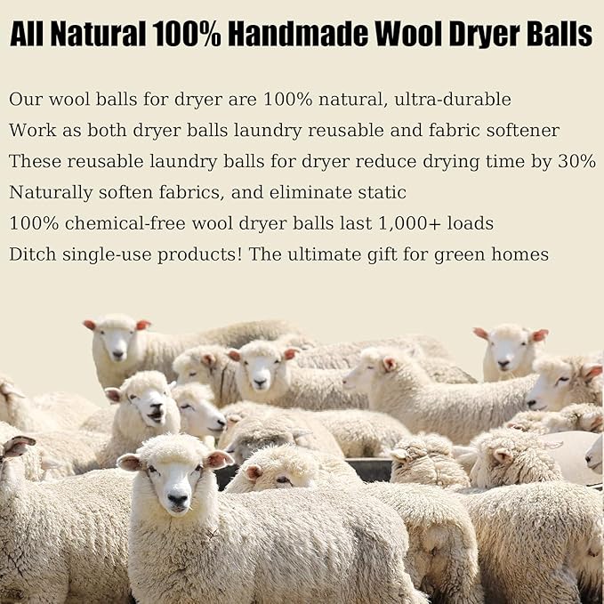 6 Pack Wool Dryer Balls Laundry Reusable Anti Static, Cotton Balls Wool Laundry Balls for Dryer Reduces Clothing Wrinkles Natural Fabric Softener Last 1000+ Loads (Dark Grey, 2.75 in/7 cm)