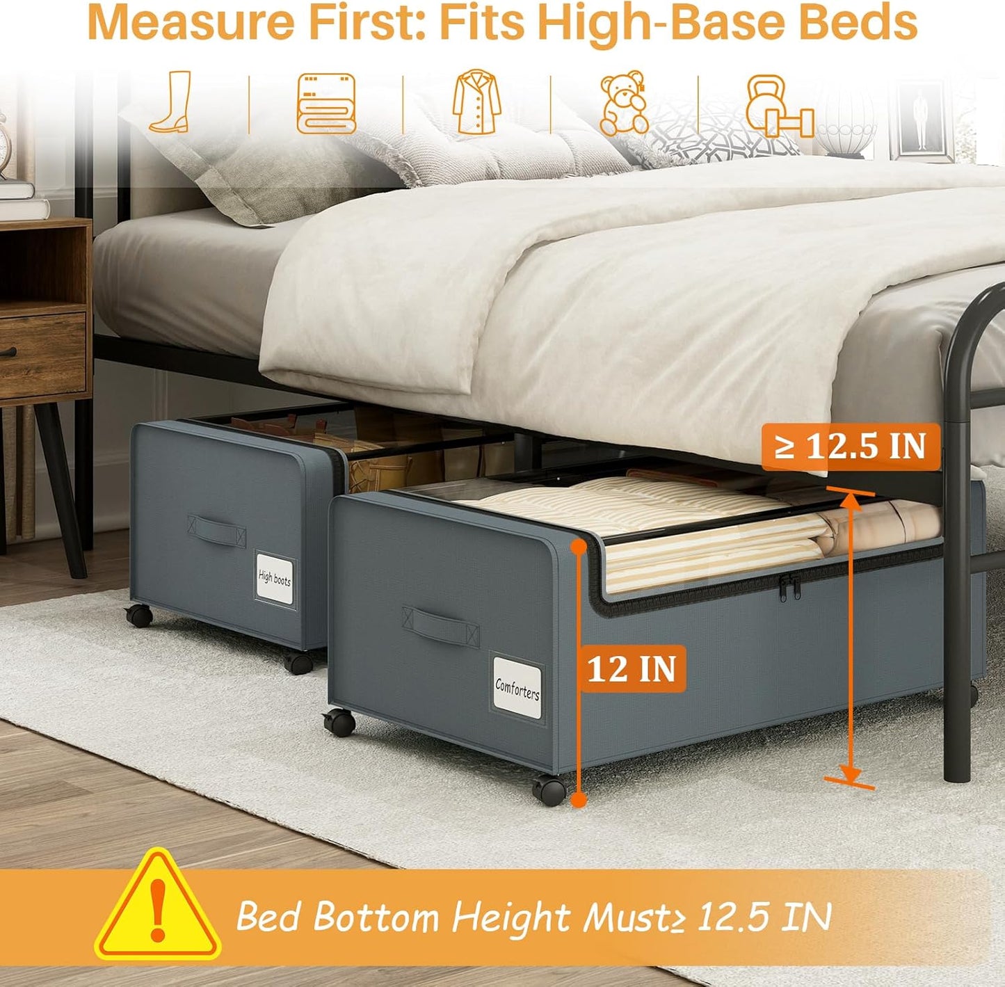 Webetop 12 inch Under the Bed Storage Bins with Clear Lid, Under Bed Storage Containers with Wheels for Underneath Small Spaces Dorms, Blankets (2 Pack, Grey, 30.7"x17.3"x12")